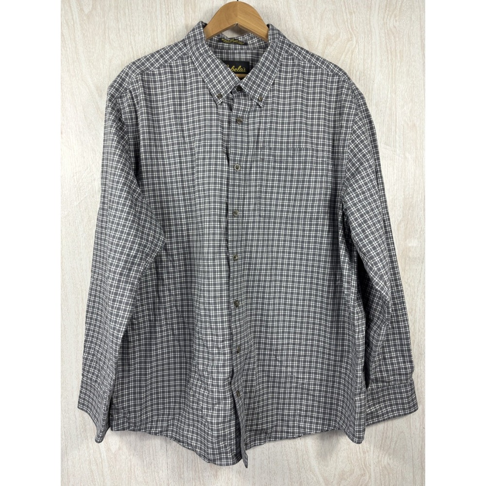 Cabelas Wrinkle Free Shirt Mens 2XLT Gray Plaid Cotton Button‎ Down Big Tall